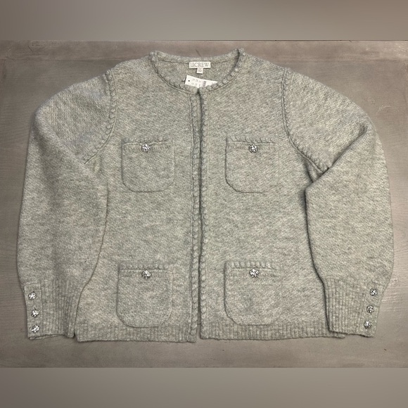 J.Crew Womens Size XL Sweater Preppy Stylish Gray Cardigan Wool Blend New - Picture 11 of 12